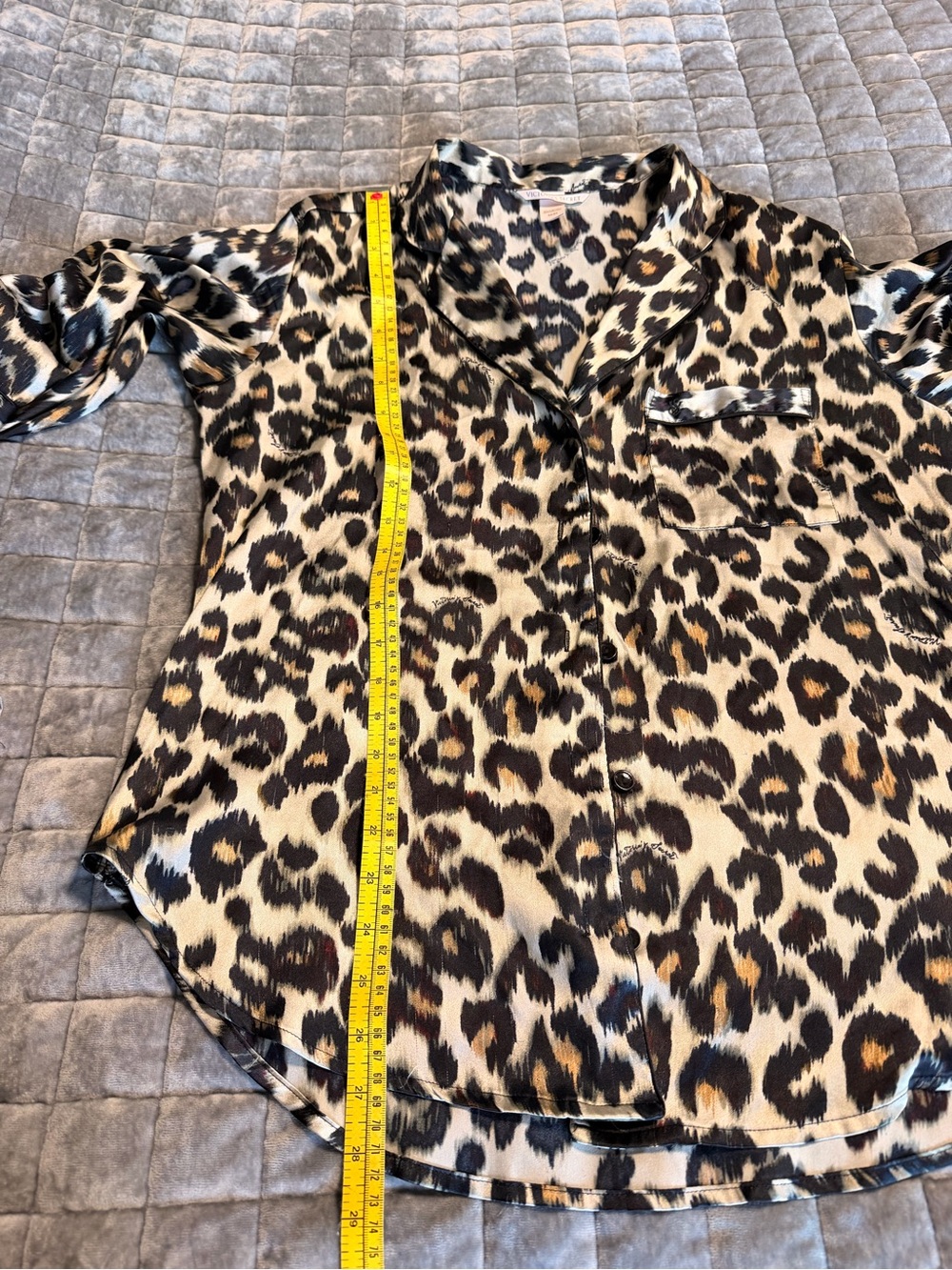 Victoria's Secret Leopard Print Satin Pajama Set - Black, Brown, Cream - Picture 4 of 7